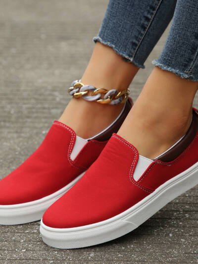 Womens Low-Top Solid-Colored Flat Shoes Cross-Border Slip-On Color-Block Loafers