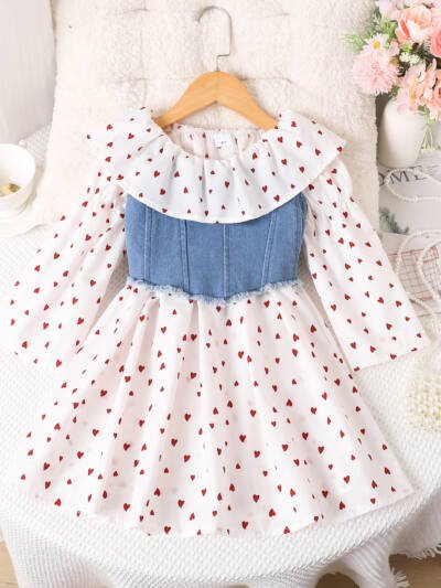 Girl's Printed Long Sleeve Dress Two-piece Set