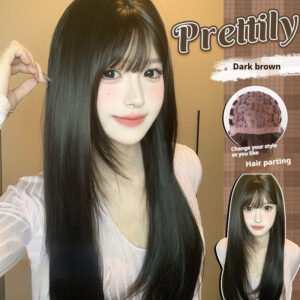 Wig Female Dark Brown Round Face Natural Full-head Wig