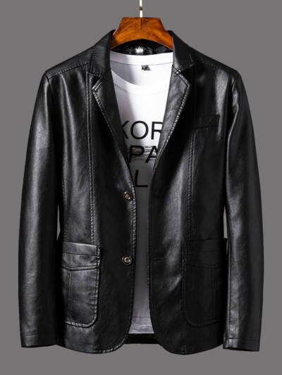 Suit Collar Business Casual Leather Jacket Men's Spring Thin