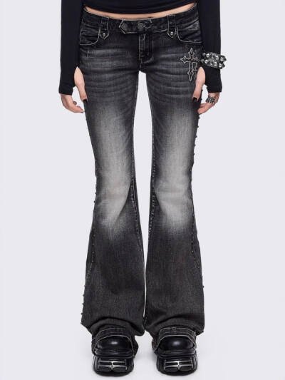 Womens Retro Wing-Pattern Slim-Fit Jeans