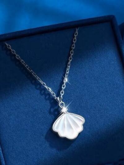 S999 Sterling Silver Shell Necklace For Women Ins Simple Clavicle Chain