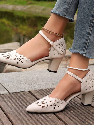 One-word Belt Casual Mid Heel Women's High-heeled Sandal