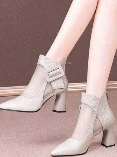 British Style Womens Chunky Heeled Cutout Ankle Boots