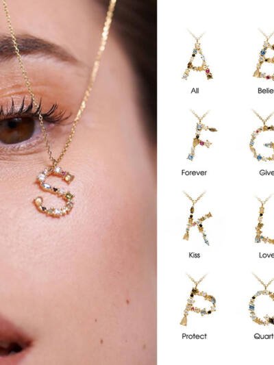 English Letter Necklace Female Colorful Crystals Gem S925 Pure