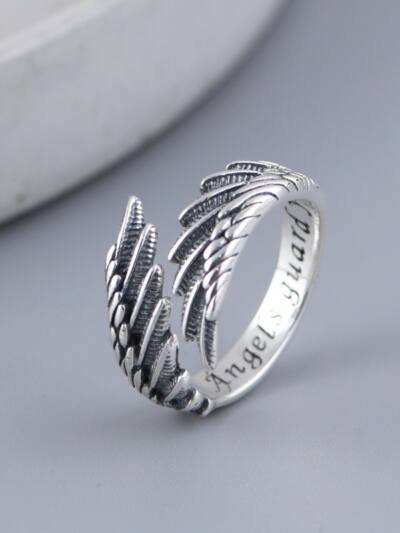 S925 Silver Feather Wings Open Ring For Men And Women