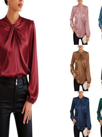 Womens Professional Office Lady Satin Blouse With A Stylish