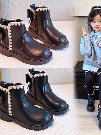 Girls' Soft-soled Velvet-lined Leather Boots