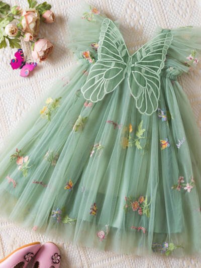 Korean Flower Embroidery Girls' Chiffon Skirt