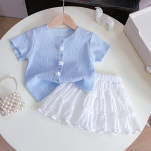 Summer New Children's Stylish Short-sleeved Top And Skirt Two-piece Set