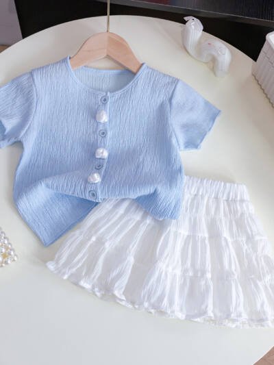 Summer New Children's Stylish Short-sleeved Top And Skirt Two-piece Set