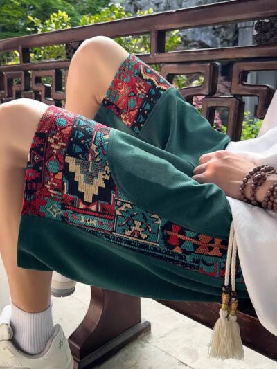 Mens Ethnic-style Casual Capri Shorts Loose Fit
