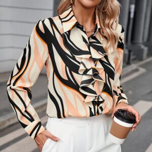 Womens Long-Sleeve Striped Casual Commuter Cardigan Top