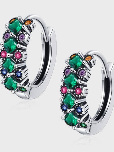 S925 Sterling Silver Inlaid Green Zircon Earrings Small Number Simple And Versatile Colorful Diamond Earrings