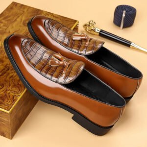 Mens Pointed-Toe British-Style Business-Casual Slip-On Leather Shoes
