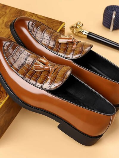 Mens Pointed-Toe British-Style Business-Casual Slip-On Leather Shoes