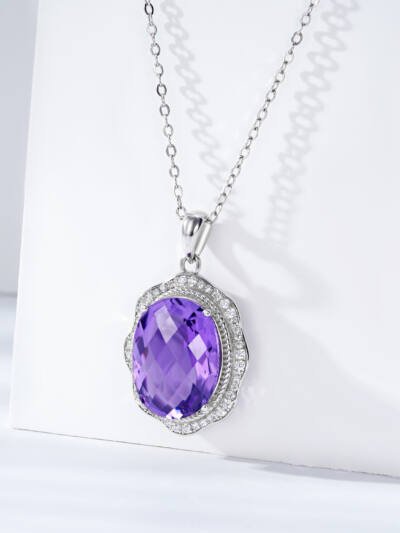 European And American Luxury Style Pendant S925 Silver Set Natural Amethyst Necklace Female