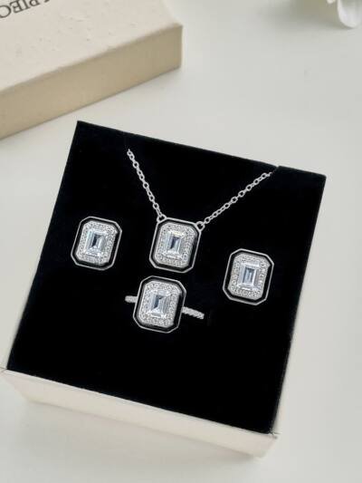 S925 Sterling Silver Ring Necklace And Earring Suit