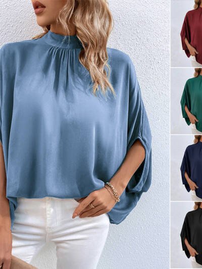 European And American-style Irregular Lace-up Half-turtleneck Shirt