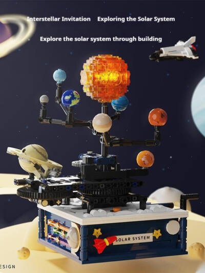 Rotating Solar System Space Model Assembling Small Particles Building Blocks Children's Toys