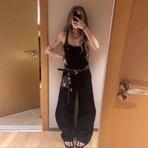 American-style High-street Tomboy Letter And Floral Embroidery Bootcut Jeans