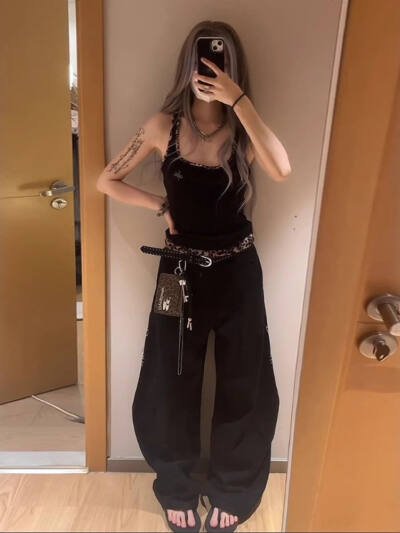 American-style High-street Tomboy Letter And Floral Embroidery Bootcut Jeans
