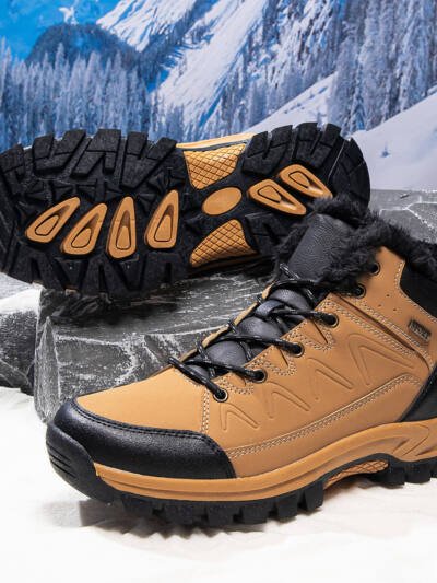 Mens Plus-Size High-Top Fleece-Lined Thermal Cotton Shoes