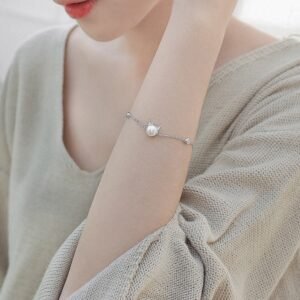 Korean Fashion Cute Cat Pearl Silver Bracelet