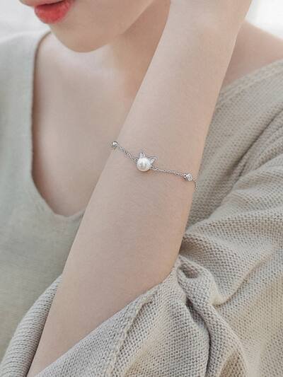 Korean Fashion Cute Cat Pearl Silver Bracelet