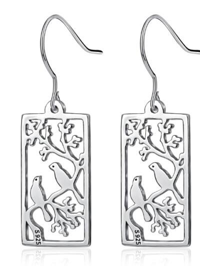 925 Silver Earrings Hollow Out Bird Painting
