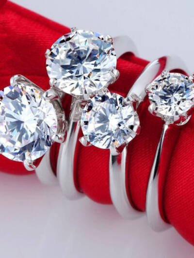 Classic 925 Sterling Silver Gold Plated Exquisite Six Prong Ring