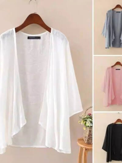 Summer Fashion Womens Solid-color Short-sleeve Cardigan