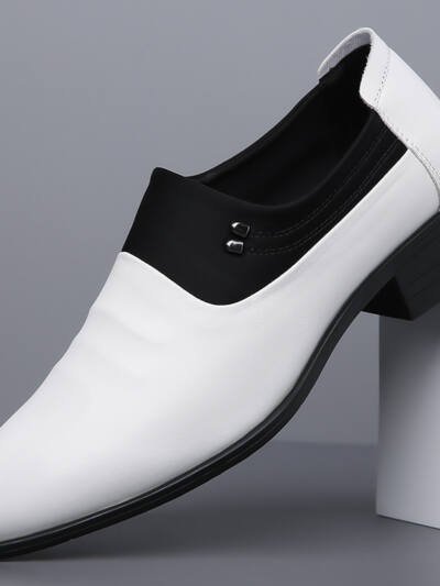Men's British Business Soft Leather Pointed Toe Youth Leather White Shoes Pumps