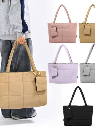 Womens Solid-Color Versatile Plaid Tote Bag