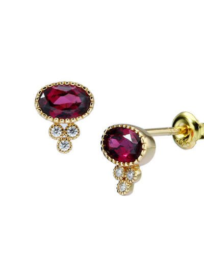 Vintage Earrings 925 Sterling Silver Garnet Blue Topaz Stud Earrings