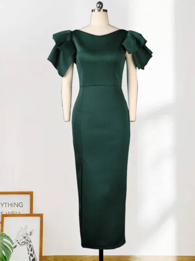 High-Waisted Sleeveless Plus Size Slim-Fit Wrap-Up Party Banquet Evening Dress
