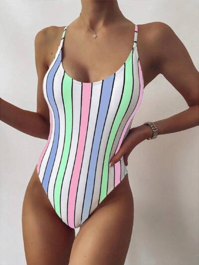 Multicolor Striped One-piece Swimsuit Women European And American Foreign Trade Swimwear Amazon Bikini