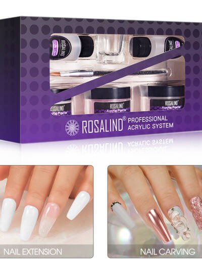 Rosalind Wholesale Oem Private Label Nail Art Acrylic Powder System Starter Kit Crystal Nail Powder Set For Nail Extension