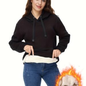 Winter New Arrival - Fashion Solid Color Velvet Hoodie - Warm Autumn And Winter Top - Hoodie With Adjustable Drawstring And Kangaroo Pocket, Comfortable Women's Sweatshirt