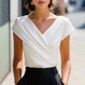 Elegant White T-Shirt With V-Neck Slim Fit And Short Sleeves