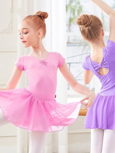 Girl's Chiffon Dress Short Sleeve Dance Costume