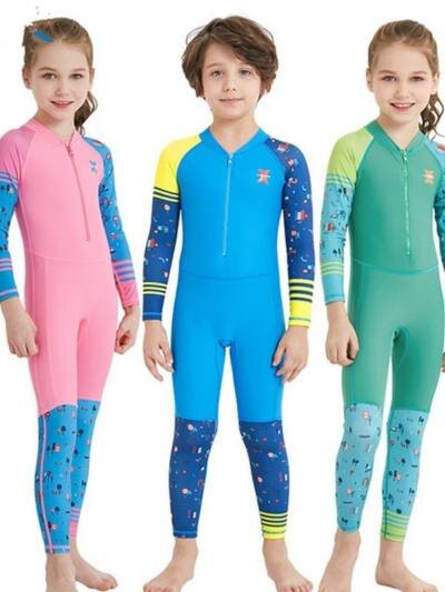 Children's quick-drying diving suit girls boys conjoined long-sleeved snorkeling suit swimwear size children's swimwear sunscreen swimsuit
