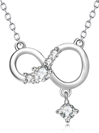 Infinite Pendant 925 Sterling Silver Diamante Necklace