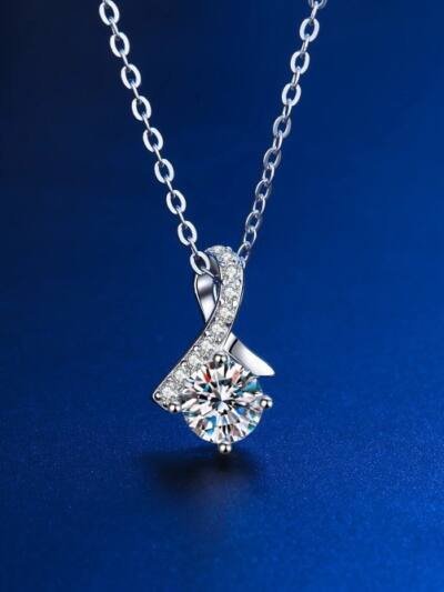 S925 Silver Necklace With White Gold Plating And Moissanite Stones