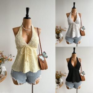 European And American-style Womens Solid-color Halter Strap