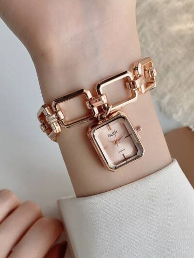 Womens Decorative Watch With Square Pendant And Bracelet Style