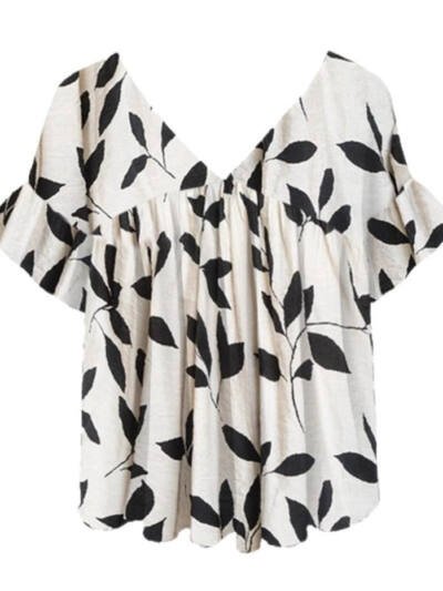 Womens Crew-neck Short-sleeve Floral-print Top