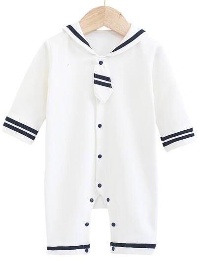 I Love Mom And Dad Newborn Baby Spring And Autumn New Navy Style Bow Tie Romper