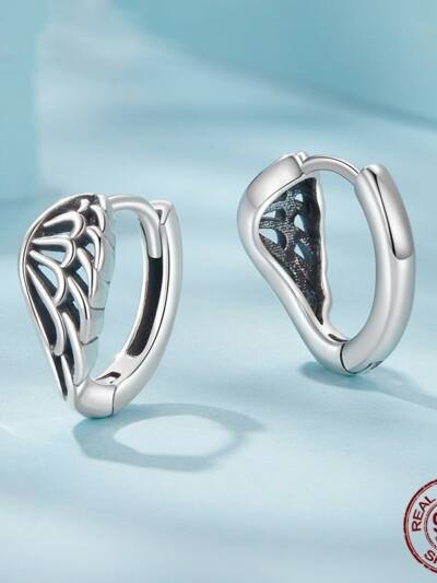 Vintage S925 Sterling Silver Wings Ear Clip Earrings