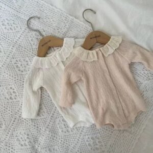 Lace Lacework Round-neck Long Sleeve Open Onesie